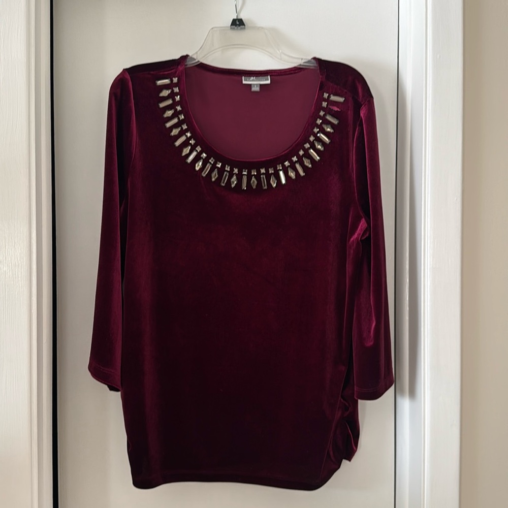 Velvet Jeweled Neck 3/4 Flared Sleeves